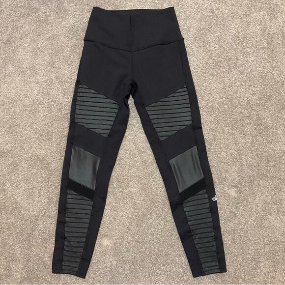 Alo Yoga High Waisted Moto Leggings Women's XS Black Faux Leather Skinny 29" - Picture 7 of 8